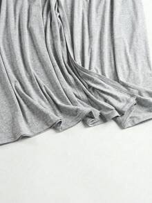 EARO Plus Size Women Casual Solid Color Loose Long Cardigan Jacket With Pockets, Minimalist Comfortable Daily Wear, Spring/Autumn, Unique Design, Flattering Fit - Gray - View 4