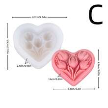 Heart-Shaped Tulip Silicone Mold Aromatherapy Candle Mold Combining Heart And Tulip 3D Flat Bottom Design Perfect For Handmade DIY Decorations, Soap Making, And Home Decoration Reusable And Durable Silicone Mold - Transparent White - View 6