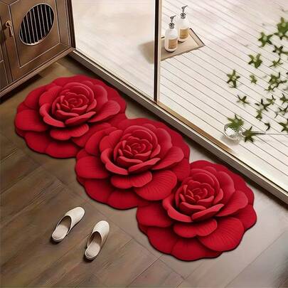 1 pieza Alfombra floral de rosa roja, estilo cálido y romántico, alfombra decorativa, decoración de dormitorio, alfombra pequeña, alfombra, decoración del hogar, alfombra de sala de estar, alfombra pequeña de sala de estar, alfombra de dormitorio, decoración del hogar de sala de estar, alfombra de exterior, alfombra lavable