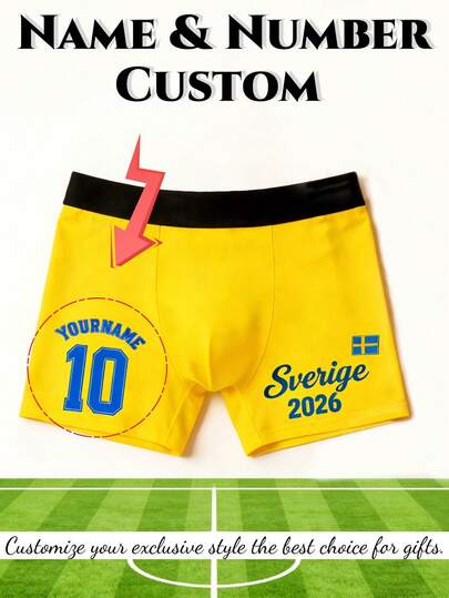Calzoncillos personalizados de la Copa del Mundo para hombres - Ropa interior de fanático del fútbol con nombre y número personalizados, el regalo definitivo para el novio, regalo exclusivo para fiestas y aniversarios