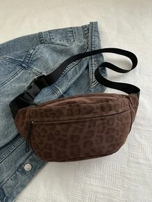 Fashionable Printed Women's Chest Bag, New Leopard Print Waist Bag, Large Capacity Commuter Crossbody Bag - Coffee - View 5