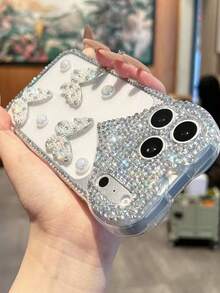 手工水钻蝴蝶结设计防震手机壳，适用于 11/12/13/14/15/16/17 Pro/Pro Max，个性化创意 - 無色 - 查看 5