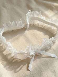 欧美流行新娘婚礼腿链吊袜带蕾丝花朵蝴蝶结性感腿带 - 白色 - 查看 3