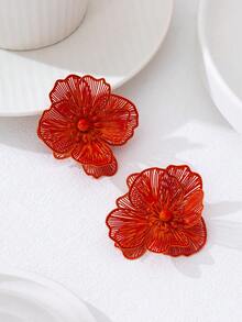 1 Đôi bông tai mạ vàng cổ điển, họa tiết hình học bất đối xứng, hình hoa và lá, món quà độc đáo dành cho phụ nữ, thích hợp cho các câu lạc bộ đêm. - trái cam - Xem 2