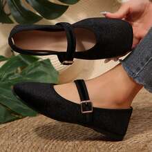 Comfortable Square Toe Flats Sandals For Women Soft Work Retro Mary Jane Shoes Comfortable Dress Shoes - 黑色 - 查看 5