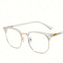 Retro Half-Gold Frame Fashion Glasses Men, Suitable Mobile Phones And Computers.Classic And Simple Design, Combining Eye And Decoration, Suitable Both Men And Women - 亮黑色(金色) - 查看 10