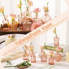 24 Knospe Vase Glas Set als Hochzeit Mittelstücke für Tische, klare Vintage Vasen für Blumen, kleine Blumenvasen geeignet für tischdeko Geburtstag Party, Hochzeit,-Dusche (24, Gold) JDME - Rosa - Übersicht 5