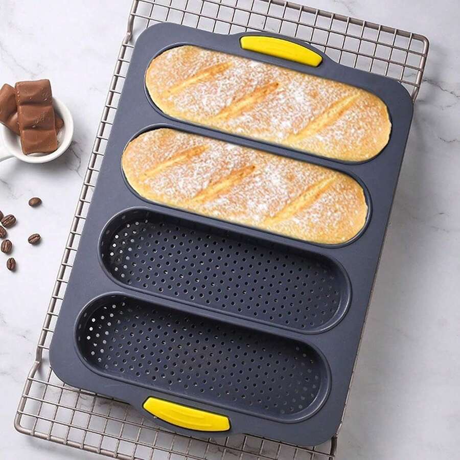 法式四孔面包不粘烤盘，易脱模，家用硅胶食品烘焙模具，适用于早餐、下午茶、浪漫晚餐等场合。 - 彩色 - 查看 1