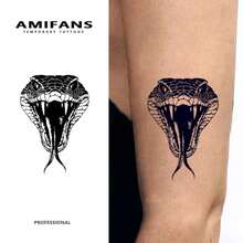 Hình xăm tạm thời AMIFANS, Hình xăm đầu rắn hung dữ, Giữ được 1-2 tuần, Hình xăm, Hình xăm nước ép trái cây, Hình xăm chân thực, Hình xăm lãng mạn, Hình xăm giả, Chống thấm nước, Hình xăm trông giống thật, Hình xăm thiết kế độc đáo, Hình xăm trái cây, Hình xăm thực vật - màu đen - Xem 8