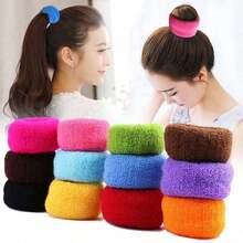 5/6/12个装加大码加厚无缝发圈，女士布艺发绳，多种颜色可选，马尾辫发圈，发饰发圈橡皮筋发绳 - 黑色 - 查看 3