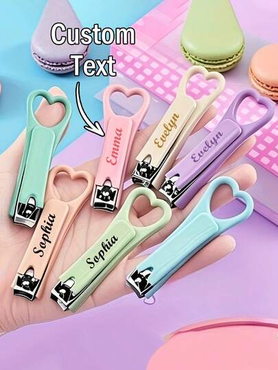 Customizable Cute Foldable Nail Clippers, Mini Heart-Shaped Portable Manicure & Pedicure Tool, Multi-Color Options Unisex, Ideal For Home Use And Birthday Party Gifts