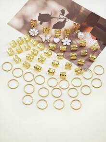 55 chiếc dây buộc tóc kiểu vườn lãng mạn màu trắng, có đính ngọc trai, trái tim, bướm, hoa cúc và hoa trà, kẹp tóc điều chỉnh được thanh lịch, phù hợp cho kiểu tóc tết của phụ nữ. - Vàng - Xem 3