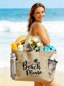 1/2/3PCS Beach Tote Bag Set With Zipper Pouch, Large Capacity Canvas Beach Bag For Women, Summer Vacation Shoulder Tote, Reusable Shopping Bag With Inner Pocket & Mesh Side Pocket, Lightweight Travel Handbag For Beach, Pool, Picnic, Gym & Daily Use, Aesthetic Coastal Tote For Girls, Moms & Friends, Perfect Gift For Birthday, Mother's Day, Summer Holiday Travel - Multicolor - View 5