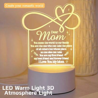 1 đèn ngủ LED acrylic chạy bằng USB có nút công tắc, ánh sáng ấm áp, hoàn hảo cho phòng ngủ, phòng khách, thích hợp làm quà tặng Ngày của Mẹ, sinh nhật, Lễ Tạ ơn, hoặc làm quà tưởng niệm ý nghĩa.