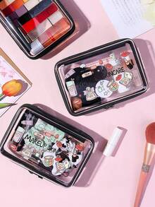 New Skincare Stuff Pattern Transparent Hard Zipper Protective Case,PVC Travel Organizer Pouch With Zipper Closure - Lightweight Fade-Resistant Makeup & Toiletry Bag,Hard Plastic Zipper Bag - Multicolor - View 3
