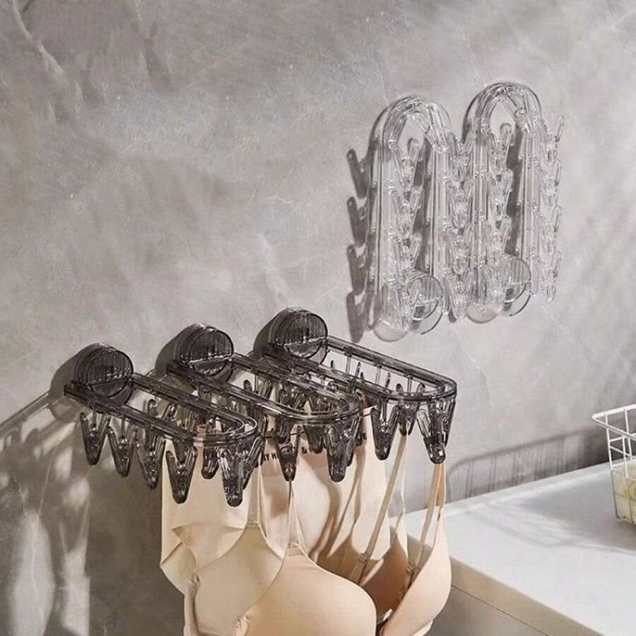 Generic Clothes Drying Hanger With 9 Clips,Clothes Drying Rack,Folding Clothes Rack,Wall Mounted Towel Hook,Suction Cup Hanger(Grey) - Multicolor - View 1