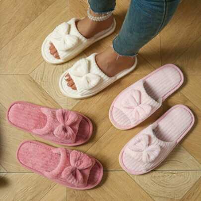 时尚条纹蝴蝶结套脚静音泡沫拖鞋
