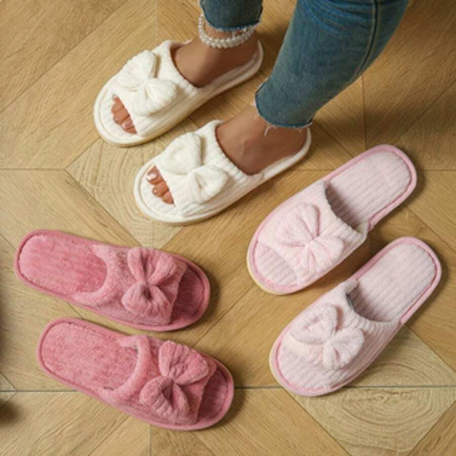 Fashionable Striped Bow Slip-On Mute Foam Slide Sandals - Women's Slippers - View 1