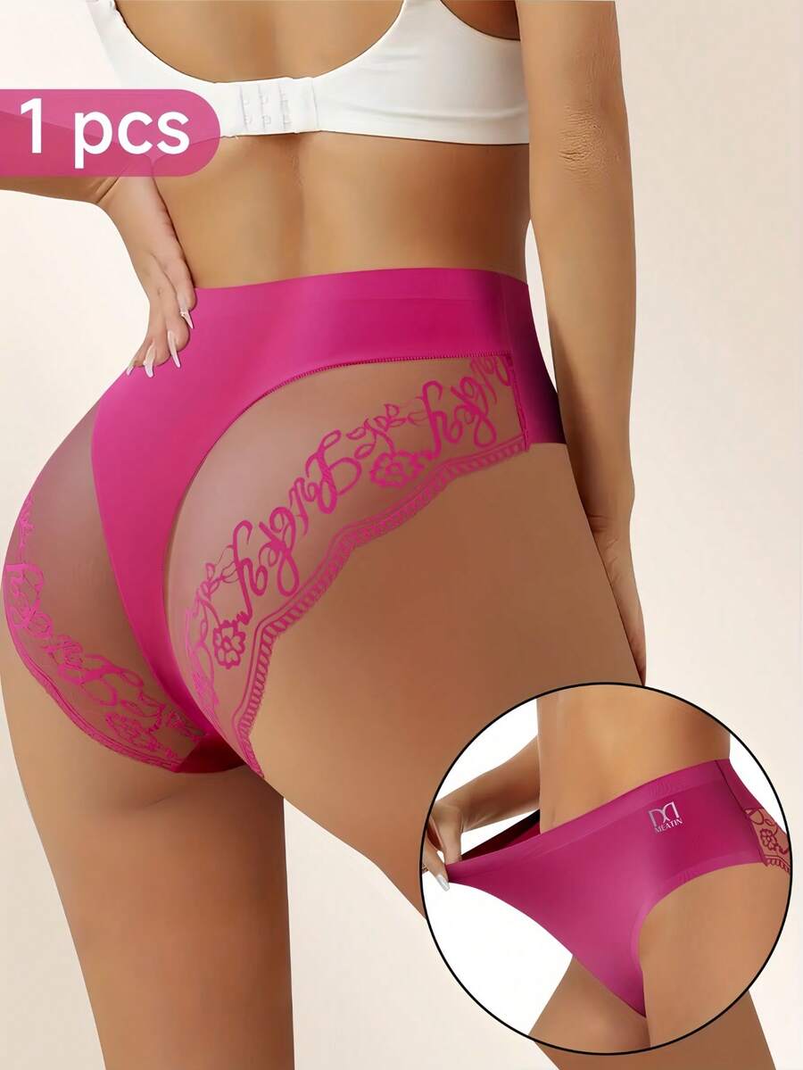 Women's Mid-Rise Underwear, Plus-Size Panties, Seamless Design That Doesn't Pinch The Hips, Elegant Lace, Fashionable, Breathable, And Comfortable Briefs - Hot Pink - View 1