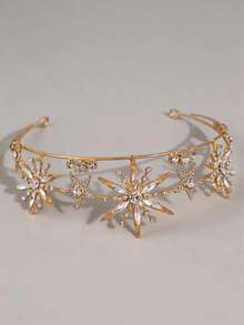 1件优雅奢华五角星女王水钻皇冠，新娘婚礼头饰，派对配饰 - 金色 - 查看 5