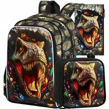 3件套恐龙儿童书包，男童书包套装，带午餐盒，酷炫背包，适合小学、学前班和幼儿 - B - 查看 14
