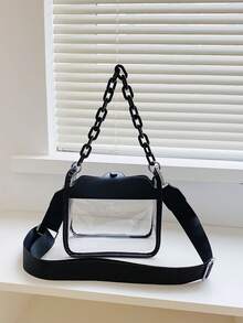 1 Set Bolsa Transparente con Monedero, Bolsa Cuadrada Pequeña de PVC Impermeable, Versátil Bolso Bandolera de Gran Capacidad - Negro - Ver 9