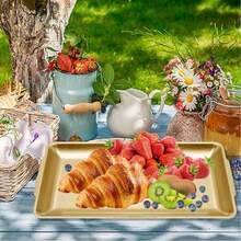 3 Pieces304 Stainless Steel Food Tray Set, 12.6-Inch Rectangular Multi-Purpose Plates, Suitable For Kitchens, Parties, Buffets, Etc., Brushed Nickel (Gold) Finish: Plates - Grey - View 5