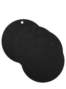 4片装黑色硅胶隔热垫，适用于热锅热碗。耐热台面垫，可用作餐垫、杯垫、隔热垫和大杯垫。 - 方圓款 - 查看 13