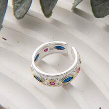 Bague vintage en émail et cristal : pierre précieuse multicolore avec un ajustement ouvert et réglable - Argent - Voir 5