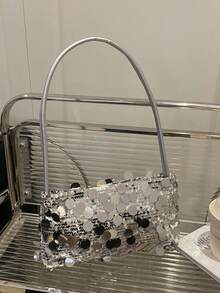 Bolso de hombro con lentejuelas de moda, nuevo bolso de hombro con estilo, embrague de noche con lentejuelas personalizado y sencillo - Plateado - Ver 1