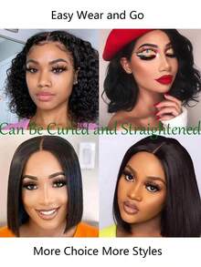 Straight Human Hair Lace Front Wig For Women 4x4 Transparent Lace Human Hair Glueless Bob Wigs 150% Density Pre-Cut HD Lace Natural Hairline Pixie Cut Wig Preplucked With Baby Hair - Natural Black - View 7
