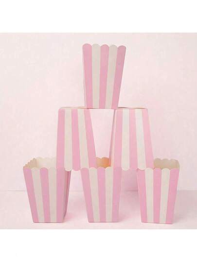 10pcs/20pcs/50pcs Pink & White Striped Small Paper Popcorn Boxes, Suitable For Princess Birthday Party, Wedding, Gender Reveal Party And Other Occasions