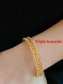1pc Crushed Silver Handmade Beaded Three-Layer Five-Layer Open 24K Gold Plated Bracelet Metallic Light Luxury Personalized Multi-Layer Bracelet Elegant Versatile Hand Jewelry For Women - Multicolor - View 4