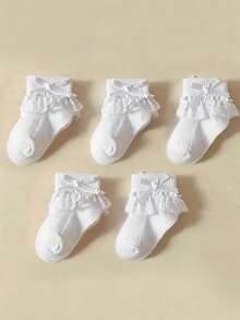 5 đôi tất thời trang dễ thương có nơ và ren cho bé gái, mềm mại, thoáng khí, phù hợp để mặc hàng ngày hoặc đi học. - trắng - Xem 7