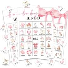 33pcs Pink Bow Baby Shower Bingo Game, 24pcs Pink Bingo Cards Suitable For Gender Neutral Party Games And Decorations - Bow - View 1