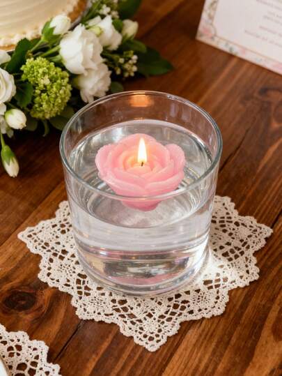 1/6pcs Rose Shaped Pink Mini Floating Rose Candles, Suitable For Aromatherapy, Wedding, Party, Home Decor And More