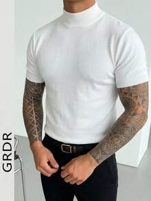GRDR Men's Summer Short Sleeve Solid Color Knit Polo Shirt, Suitable For Summer Outings, Essential For Fashionable Styling - Putih - View 5