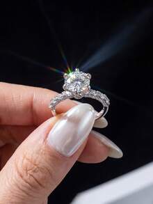 1 chiếc nhẫn Moissanite Aurora sáu chấu 3 carat, bạc sterling 925 cao cấp, nhẫn đính hôn, nhẫn cưới, trang sức cô dâu, quà tặng sinh nhật, kỷ niệm cho phù dâu. - Nhẫn Moissanite sáu chấu - 3ct - Xem 3