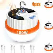 4 Solar-Powered Rechargeable Lights, 150W Retractable Emergency Light - Default - View 9
