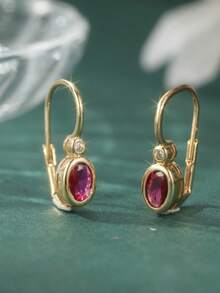 Classic Retro Geometric Earrings For Women, Inlaid With Red And White Synthetic Zirconia, Exuding Exquisite Charm. A Fashionable Jewelry Gift For Festivals And Banquets. - Red - View 4