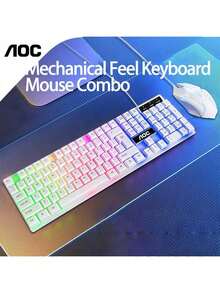 AOC KM100 鍵鼠套裝開黑神器 炫彩背光點燃電競氛圍 機械手感鍵盤+遊戲滑鼠精準聯動 防潑水防護 - 查看 10