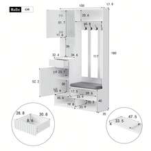 Wardrobe Set, Complete Hallway Wardrobe Set With Bench, 4 Coat Hooks, Doors And Drawers - White, Compact Dimensions 100*180*35 Cm (Width*Height*Depth) - White - View 12