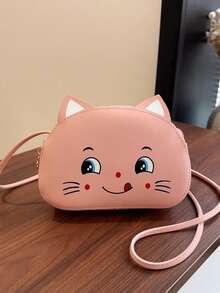 Túi đeo vai hình mèo hoạt hình dễ thương cho bé gái, túi đeo chéo dung tích lớn kiêm ví đựng tiền xu. - Hồng - Xem 3