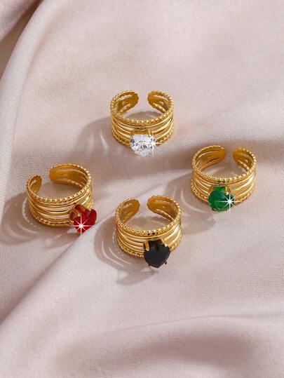  1pc Elegant Cubic Zirconia Heart Ring, Women's Wedding Engagement Party Jewelry, Valentine's Day Gift