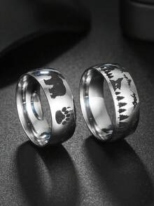 1枚时尚熊狼图案不锈钢男士戒指 - 銀色 - 查看 4