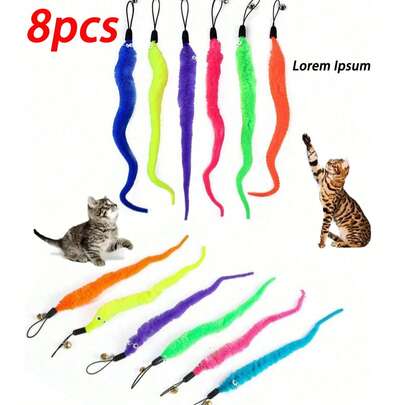 8支装逗猫棒替换装，多色互动猫玩具