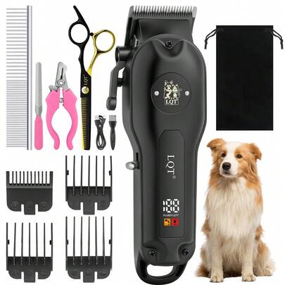  LQT Professional Electric Pet Shaver, USB Rechargeable Electric Hair Trimmer With Digital Display, Powerful Motor Pet Grooming Kit, Wireless Thick Hair Trimming Tool, Low Noise Pet Hair Clipper Set For Horse, Sheep, Cat And Dog