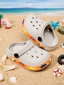 1 Pair Baby Boys' Cute Dinosaur Cartoon Beach Sandals, Comfortable Casual Lightweight Slip-On Breathable Slippers, Spring/Summer - Grey - View 3