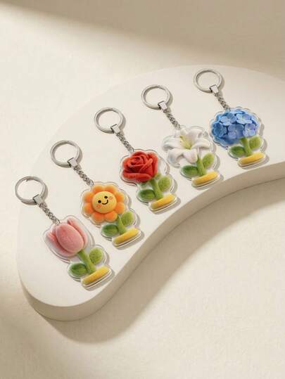 1pc Creative Faux Fur Floral 2D Acrylic Decorative Hanging Accessory, Unisex Multi-Functional Key Holder, Minimalist Fresh Style Portable Fashion Craft, Suitable For Home Decor, Party Favors