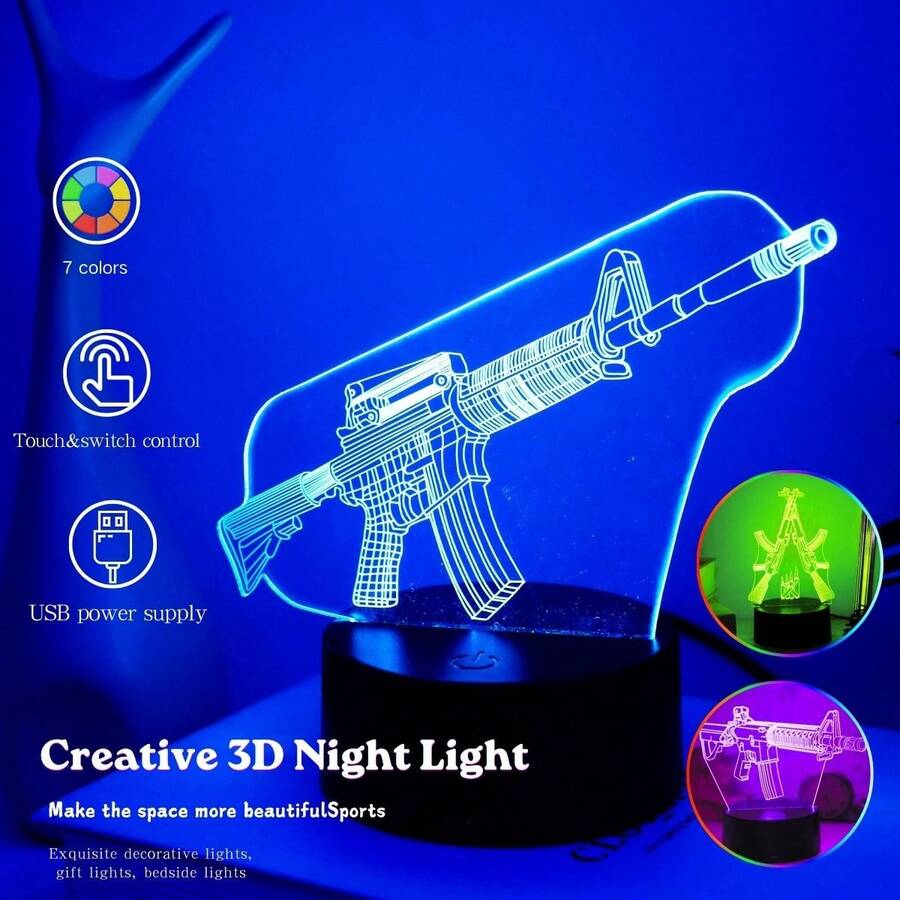1pc USB 3D 7-Color Gun Series Creative Night Light, Touch Switch Home Decor Desk Lamp For Living Room Bedroom, Christmas Birthday Decorative Lighting, Perfect Gift Night Light - Multicolor - View 1